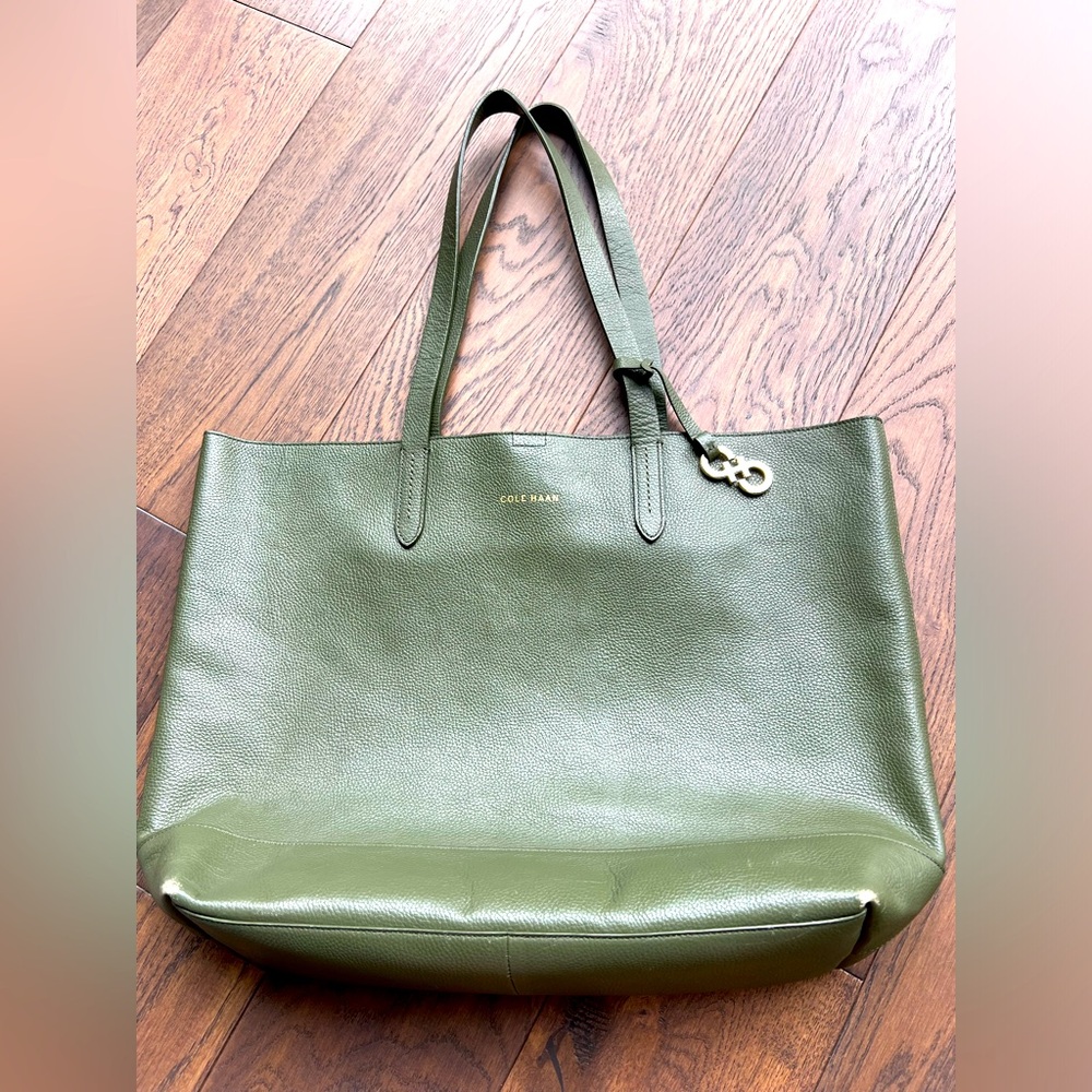 Cole Haan Olive Leather Tote with Gold Charm